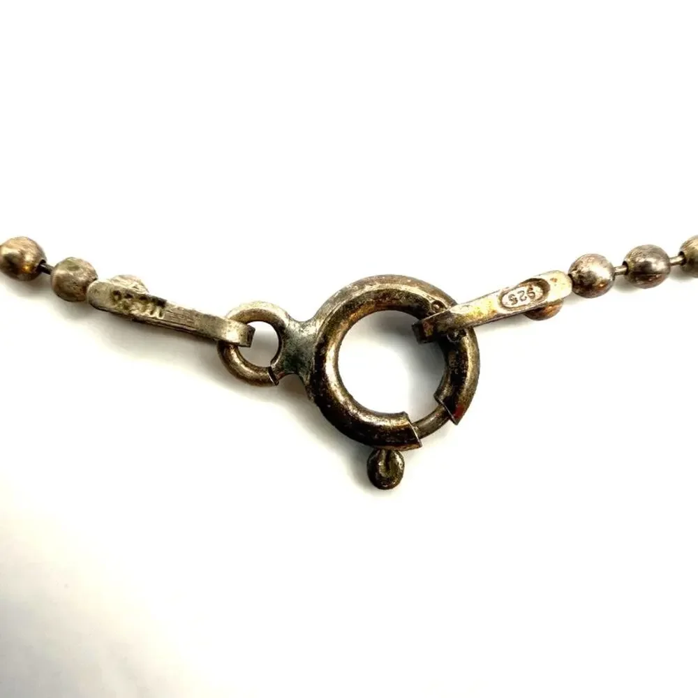 925 Sterling Silver Turquoise Native American Etched Ring Pendant Ball Chain 16" - Picture 6 of 9